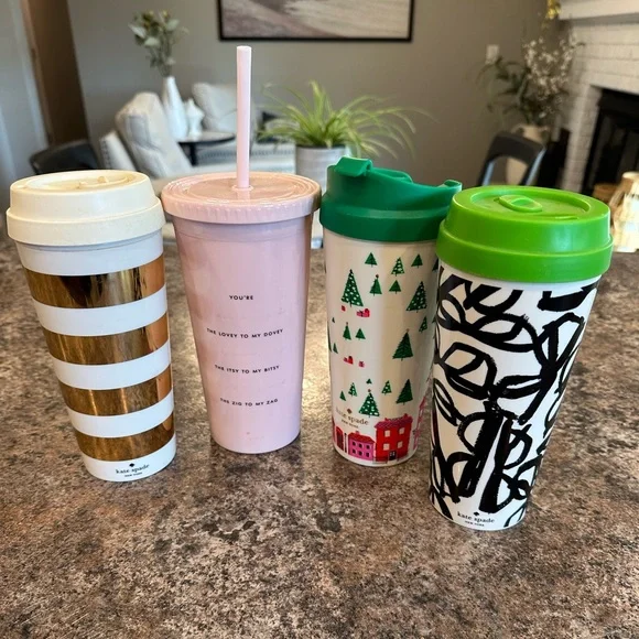 LOT Kate Spade New York Thermal Travel Acrylic Coffee Mug Tumblers - Picture 7 of 7